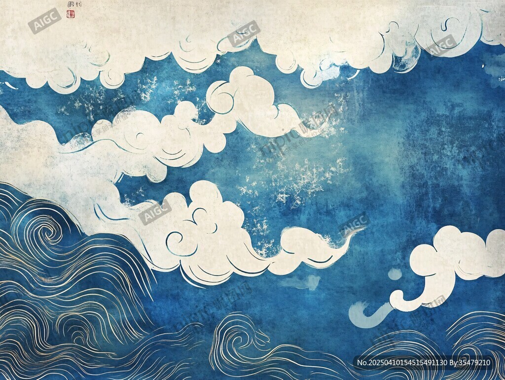 古風云海波浪夢幻圖景