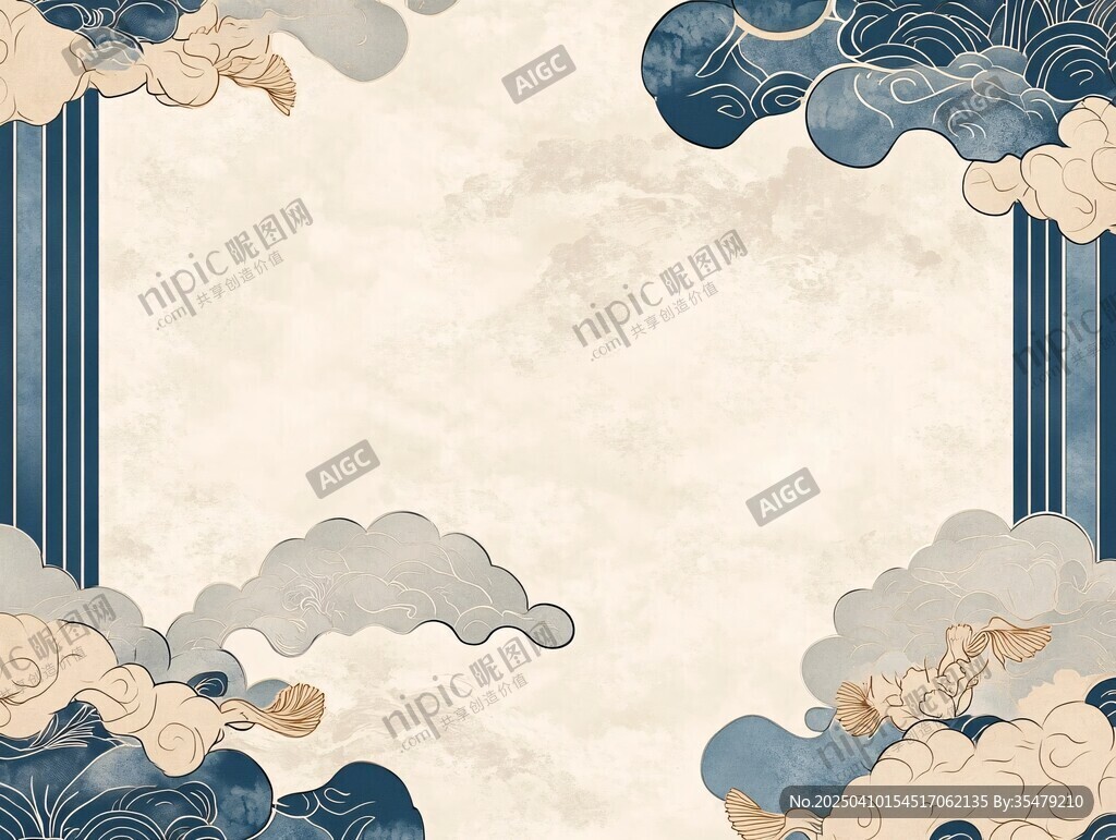 中式云紋古風邊框背景圖
