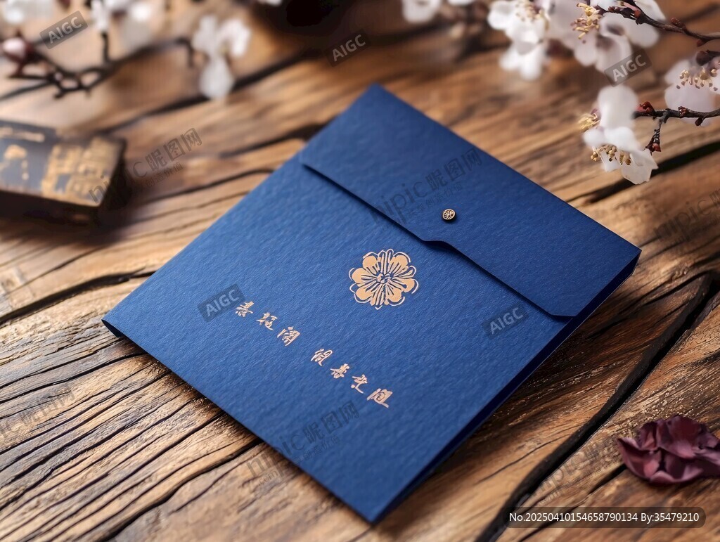 中式藍色精致紀念證書套