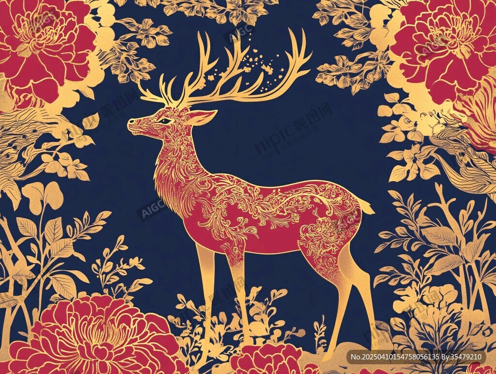 鹿戲繁花間 中式祥瑞圖景