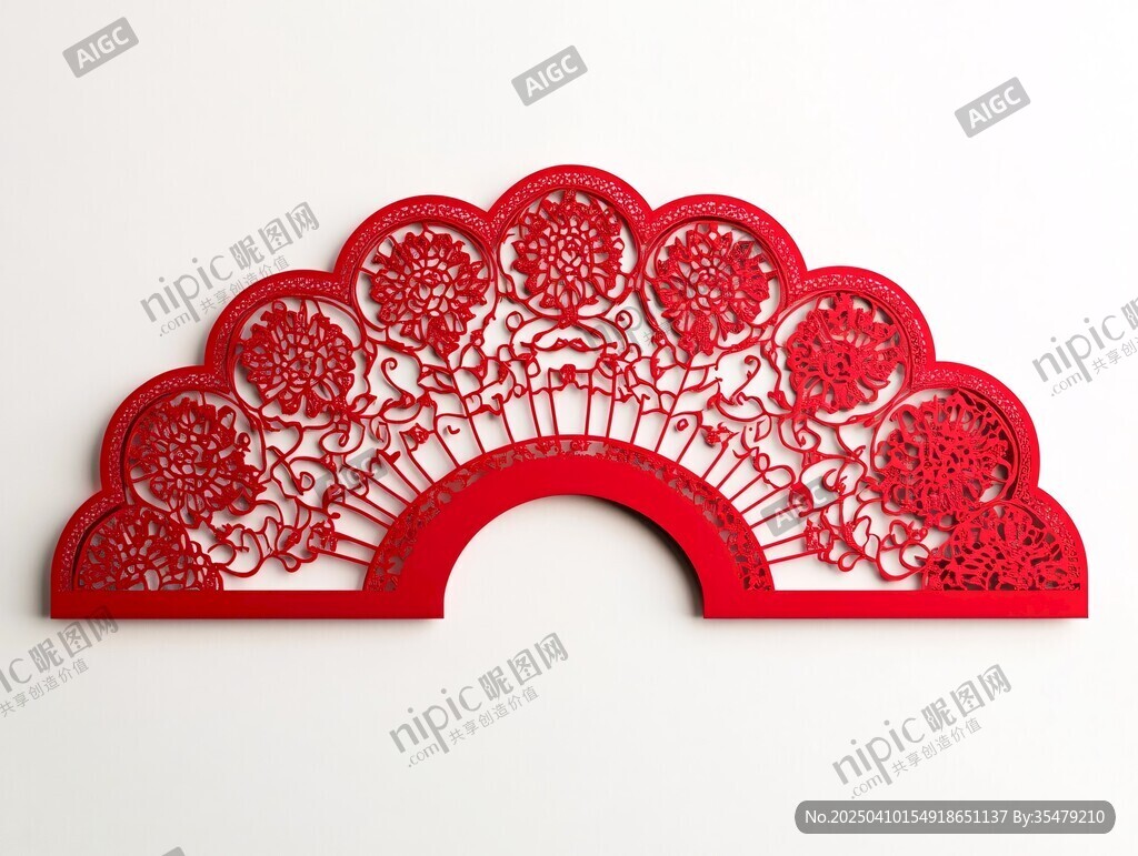 紅色鏤空扇形精美剪紙作品