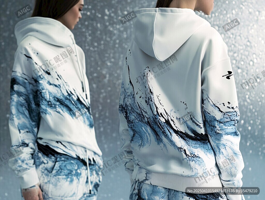 水墨海浪風(fēng)連帽衛(wèi)衣展示
