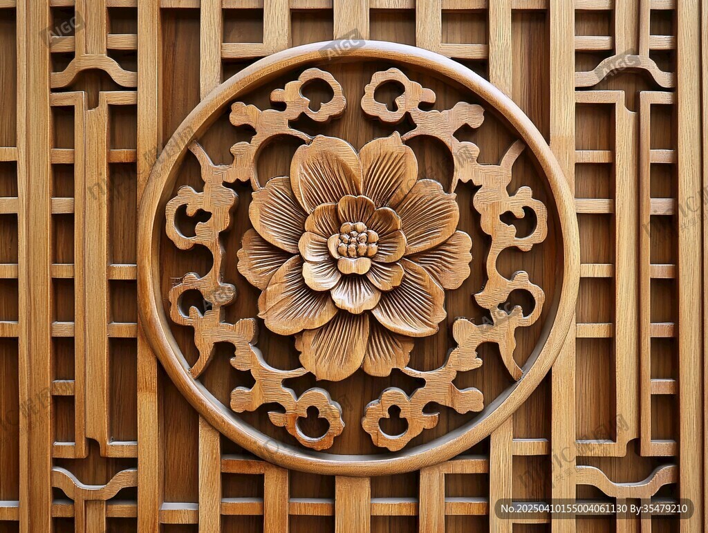 中式木雕花紋精致屏風
