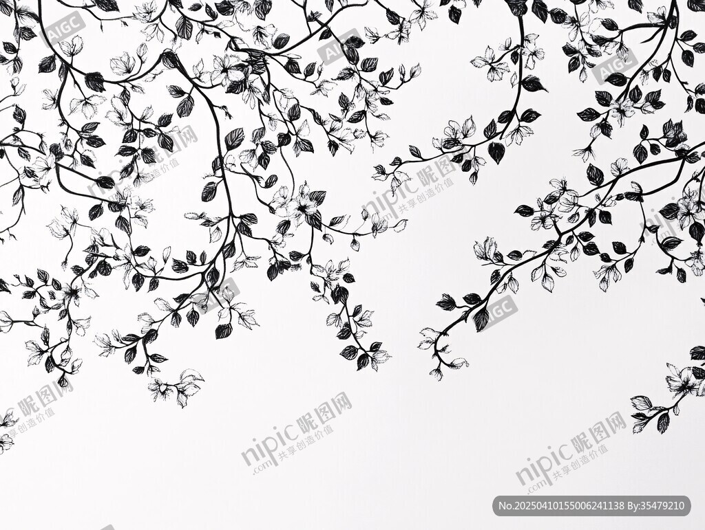 黑白花枝圖案背景
