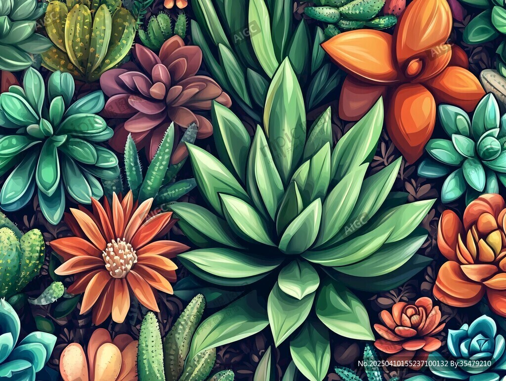 多彩多肉植物插畫圖案