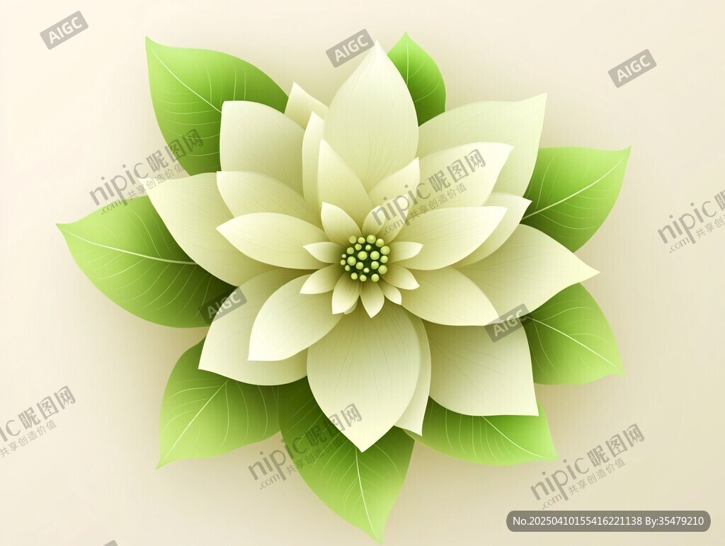 素雅白花配綠葉插畫(huà)