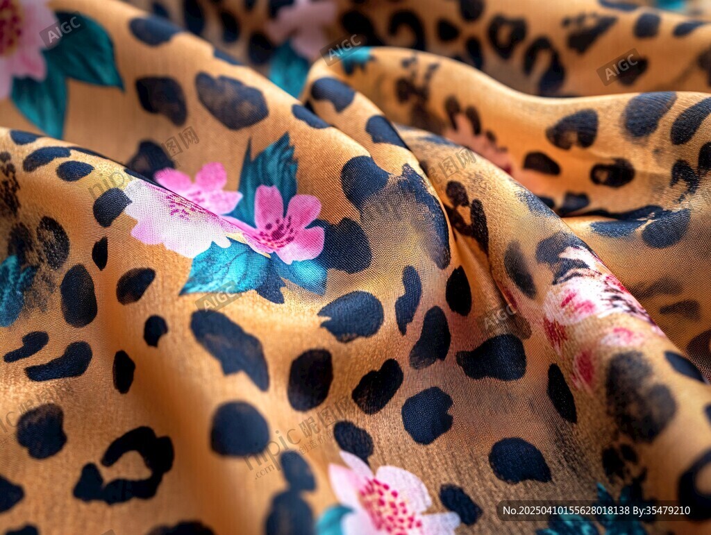 豹紋花卉圖案的精美絲綢