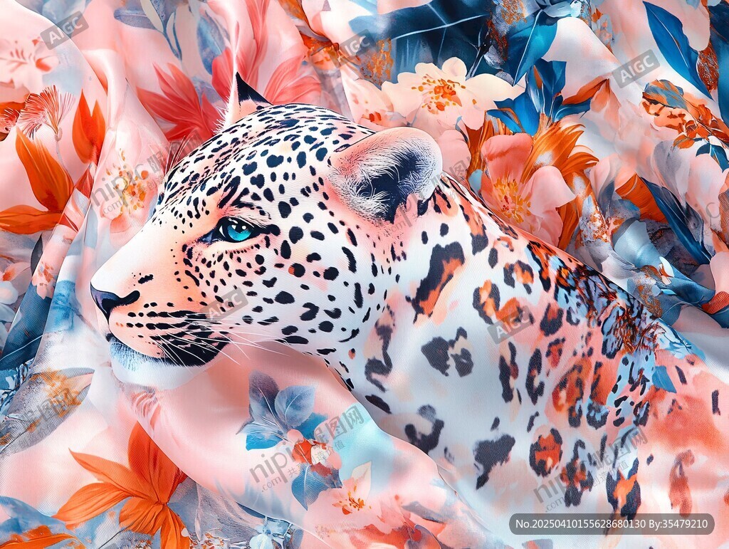 豹紋花卉交織的絢麗絲巾