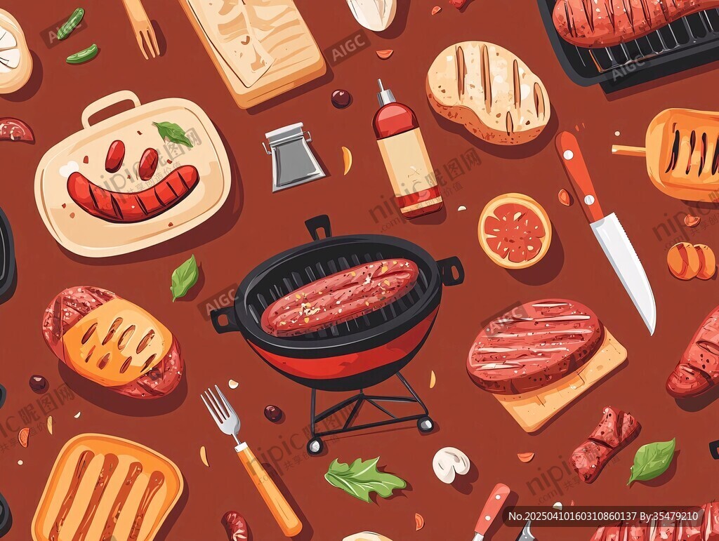 歡樂燒烤元素插畫集合