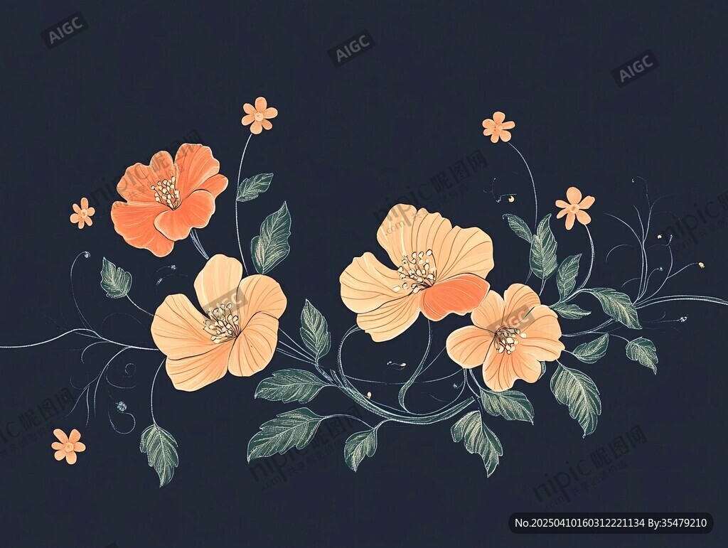 深色背景上的花卉插畫