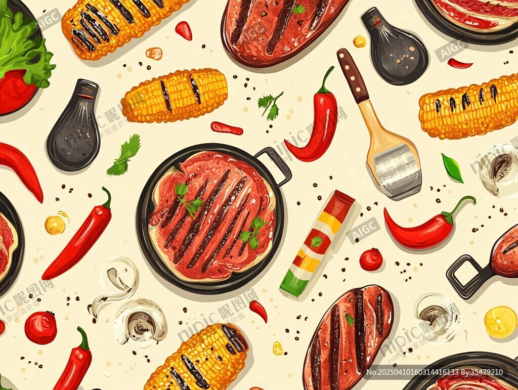 美味烤肉及烹飪食材圖案