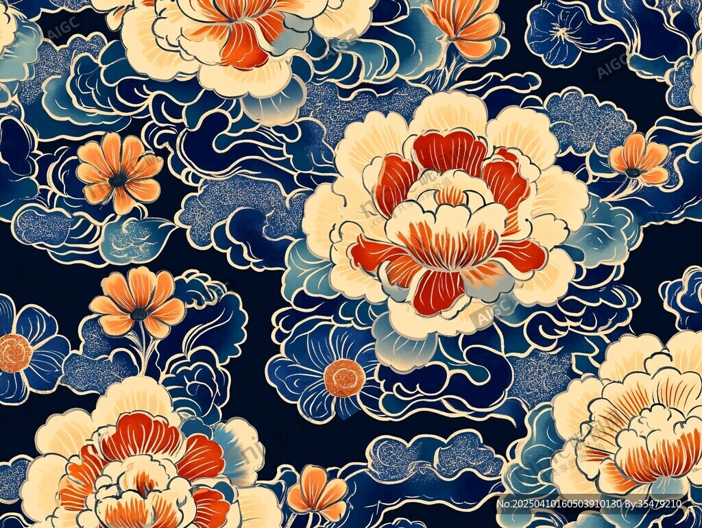 中式牡丹云紋傳統(tǒng)花紋圖案
