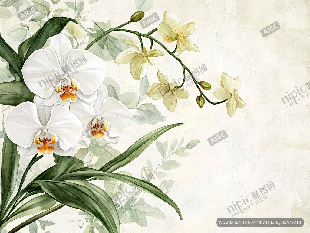 優(yōu)雅白蝴蝶蘭花卉插畫(huà)