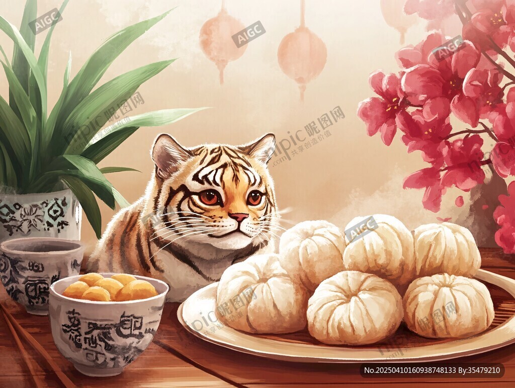 萌虎伴美食迎新春景象