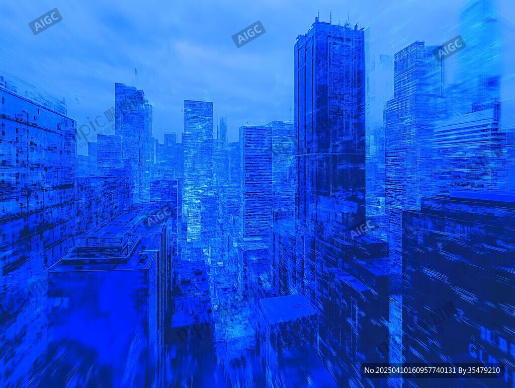 藍色調都市高樓夜景圖