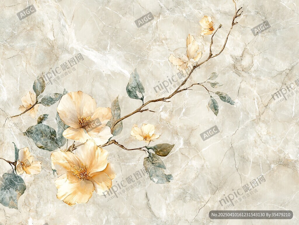 玉蘭花枝大理石背景圖案