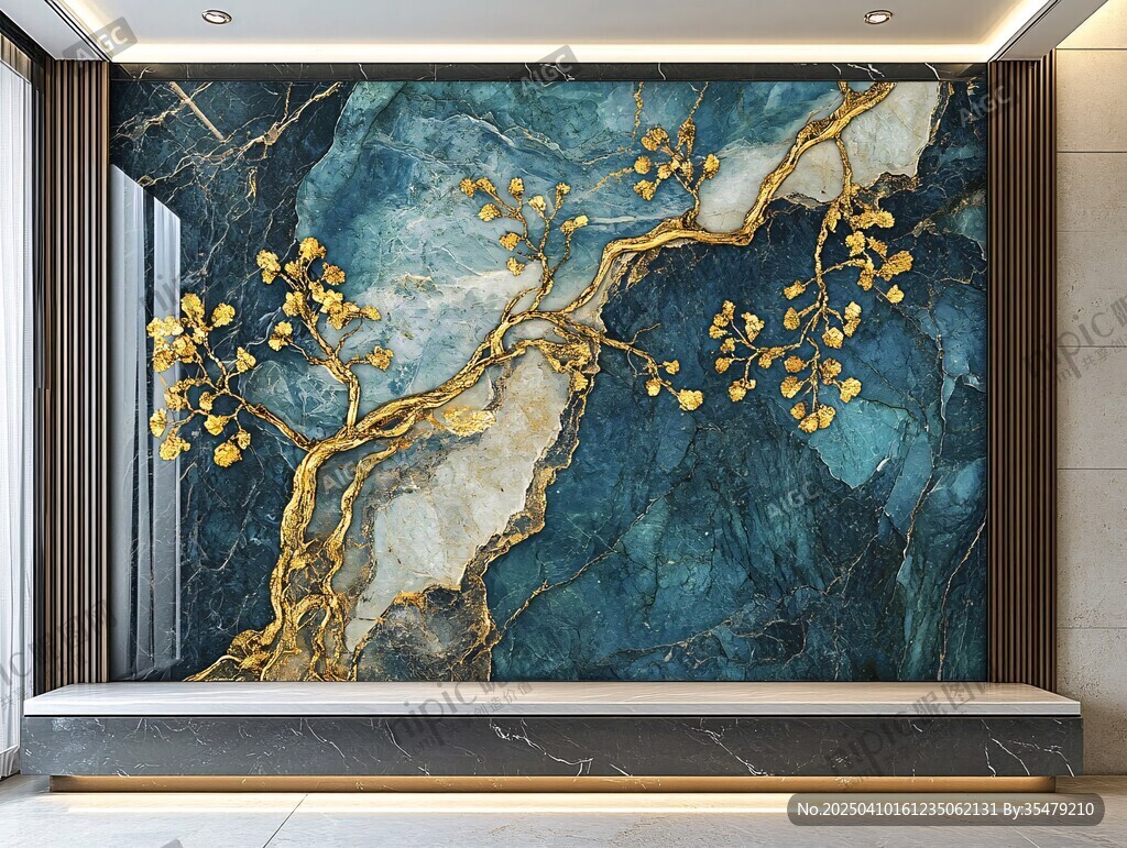 藍金大理石花鳥背景墻