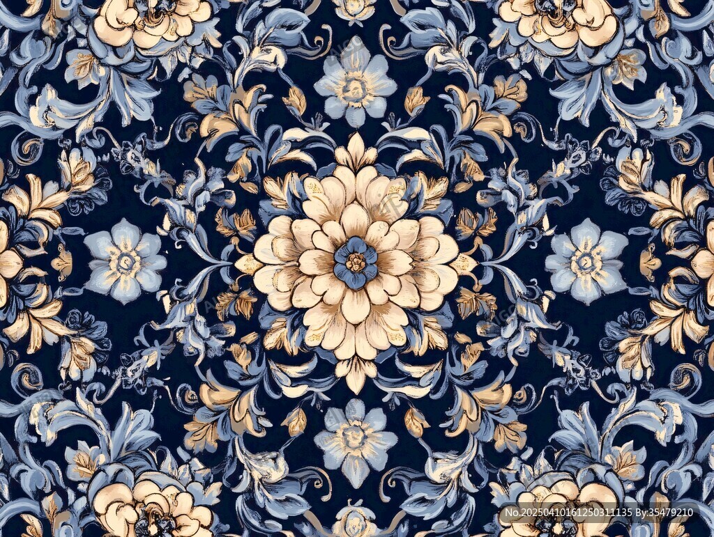 深藍底精美花卉復(fù)古圖案