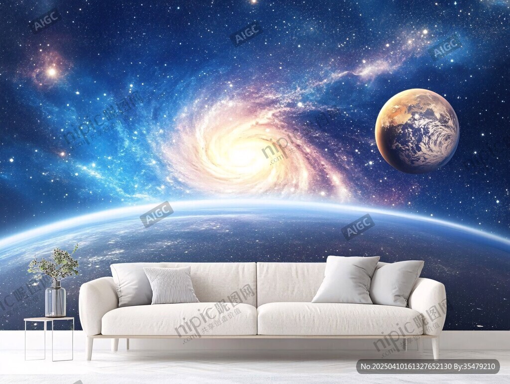 夢幻宇宙風客廳背景墻