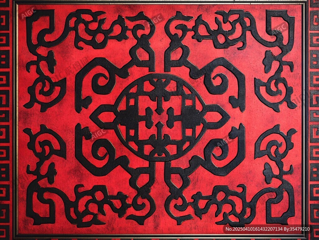 中式傳統(tǒng)紅底黑色花紋圖案