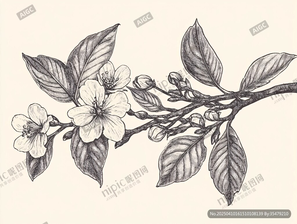 手繪花卉枝條圖
