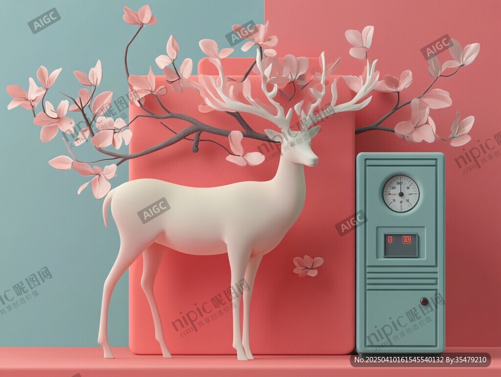 夢(mèng)幻鹿與復(fù)古時(shí)鐘藝術(shù)場(chǎng)景