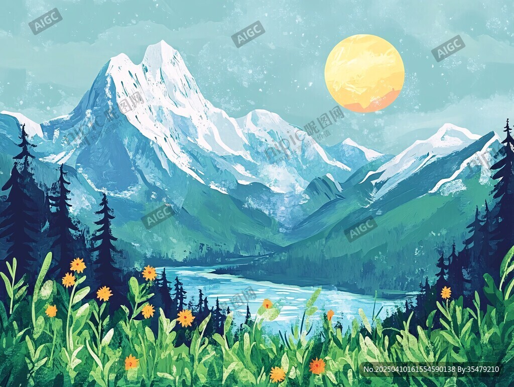 山間月夜美景