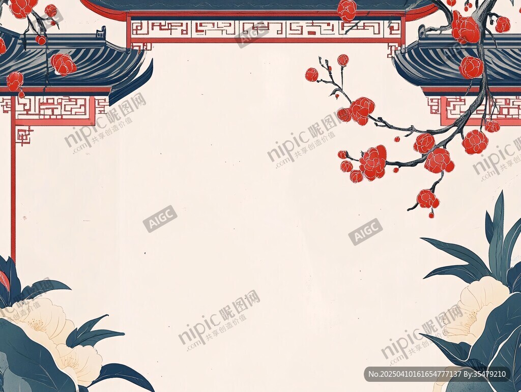 中式古典花鳥屋檐背景圖