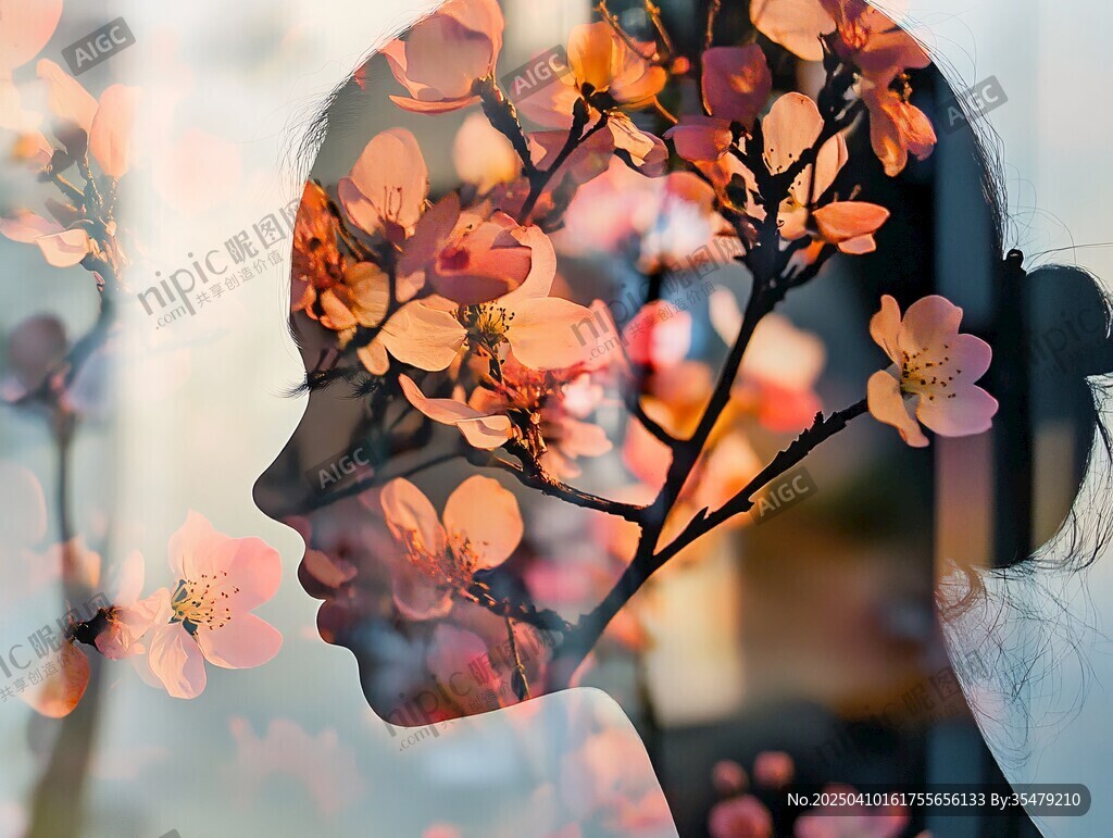 人面桃花相映的夢幻剪影