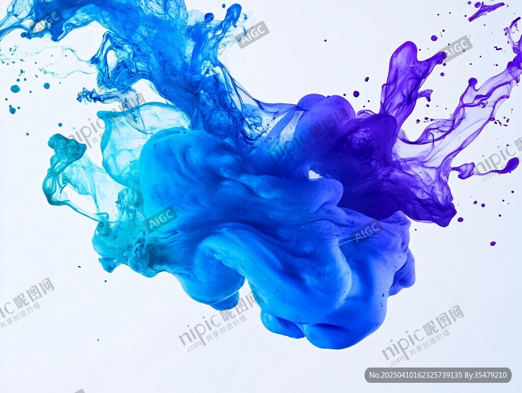 藍色紫色墨水在空中飛濺