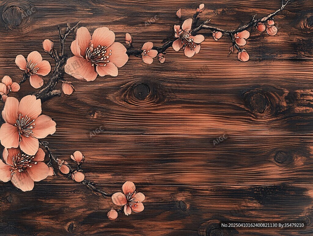木質(zhì)背景上的粉嫩桃花枝