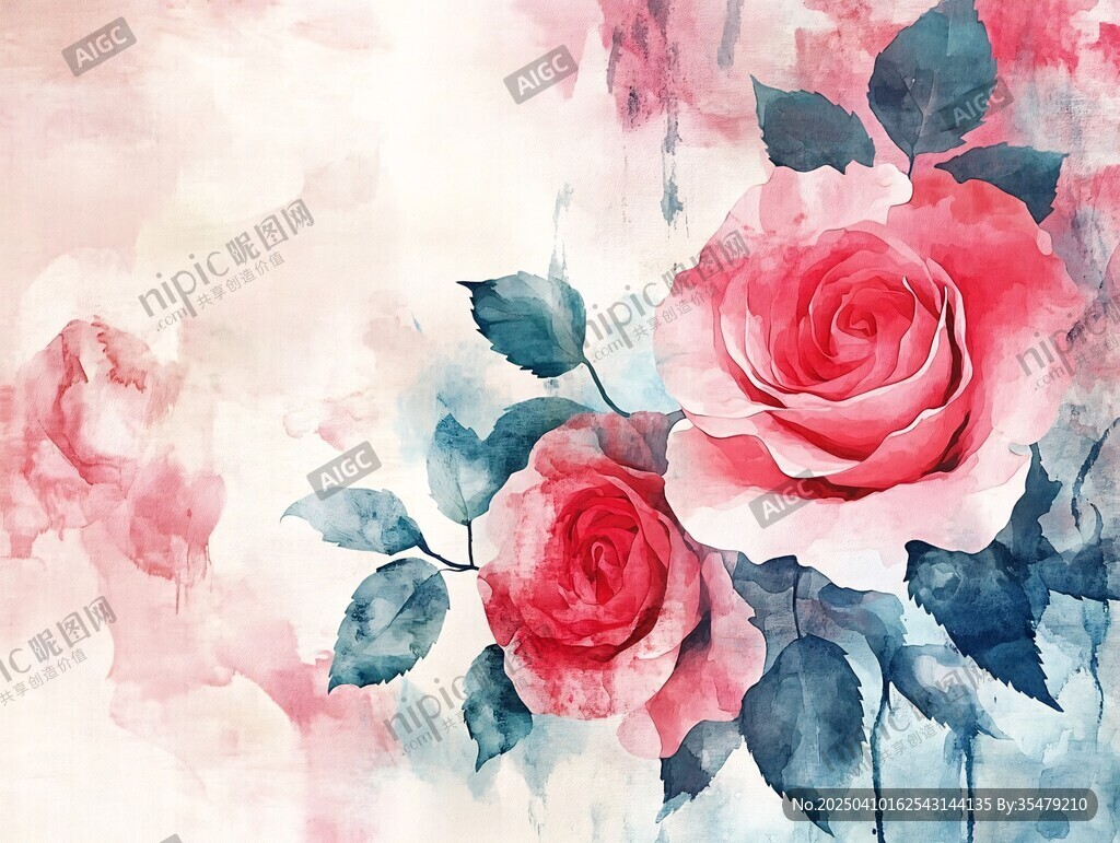 水彩玫瑰浪漫花卉插畫