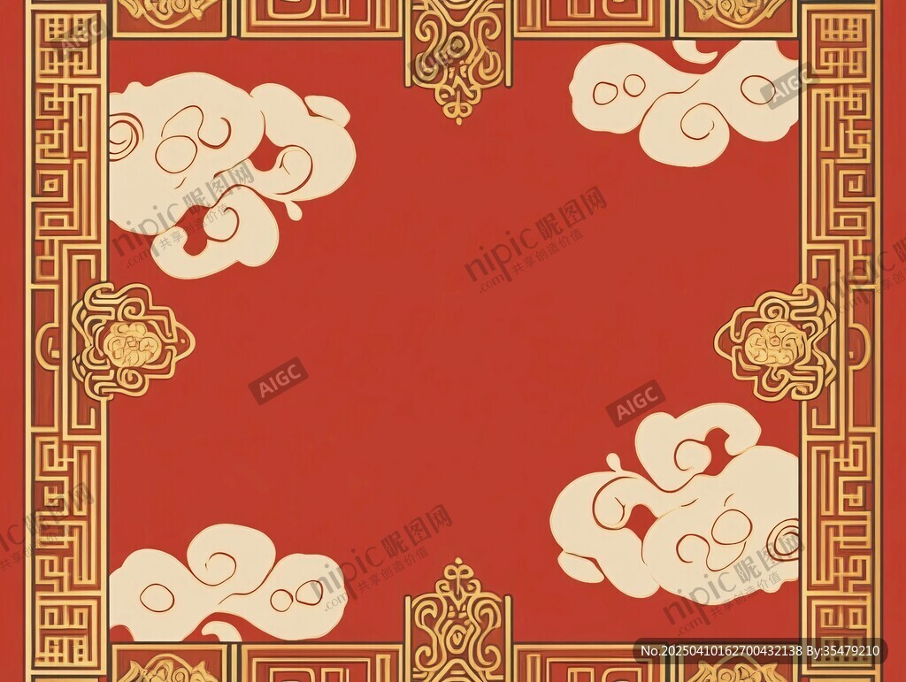 中式紅底云紋邊框圖案