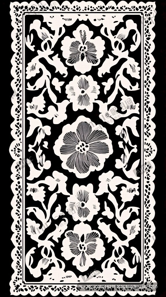 黑白花卉刺繡圖案設計