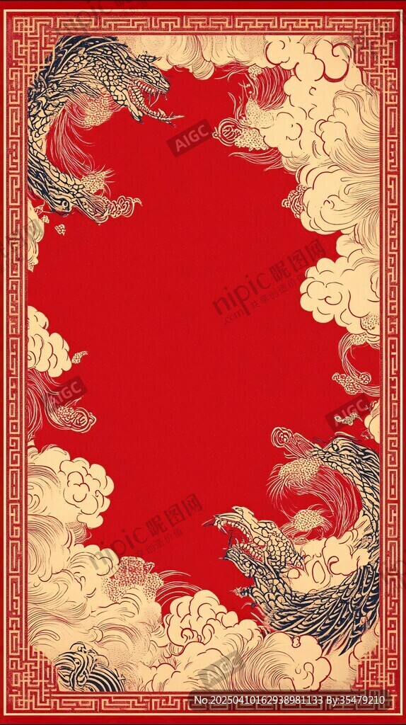 中式龍紋紅底邊框背景圖