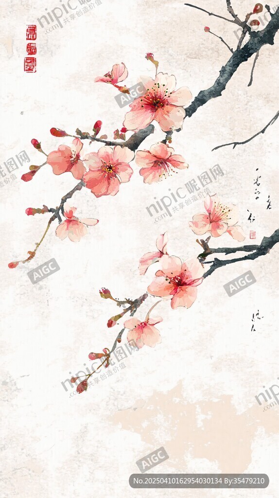 水墨紅梅圖