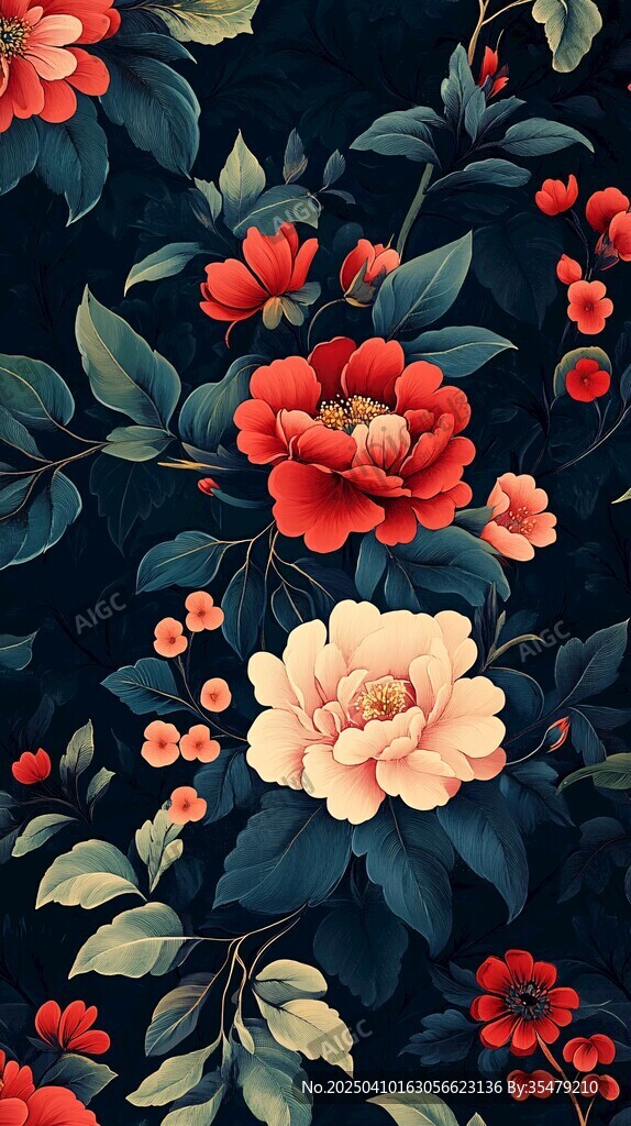 深色背景上的多彩花卉圖案
