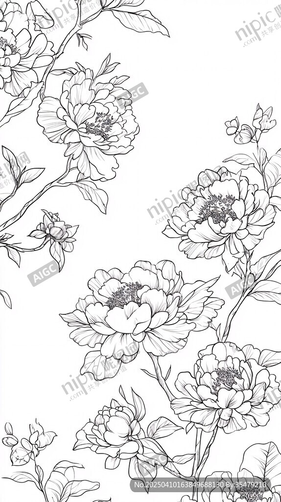 花卉線描圖案