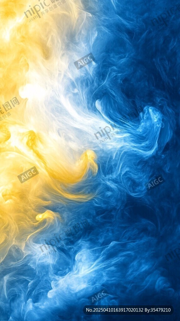 藍黃交融夢幻煙霧背景