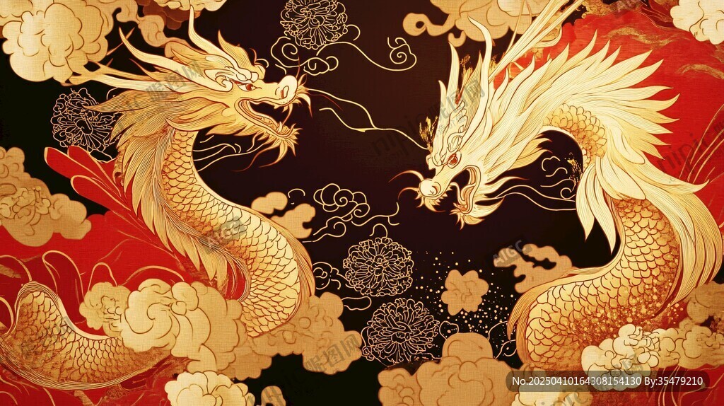 雙龍戲珠中式祥瑞圖案