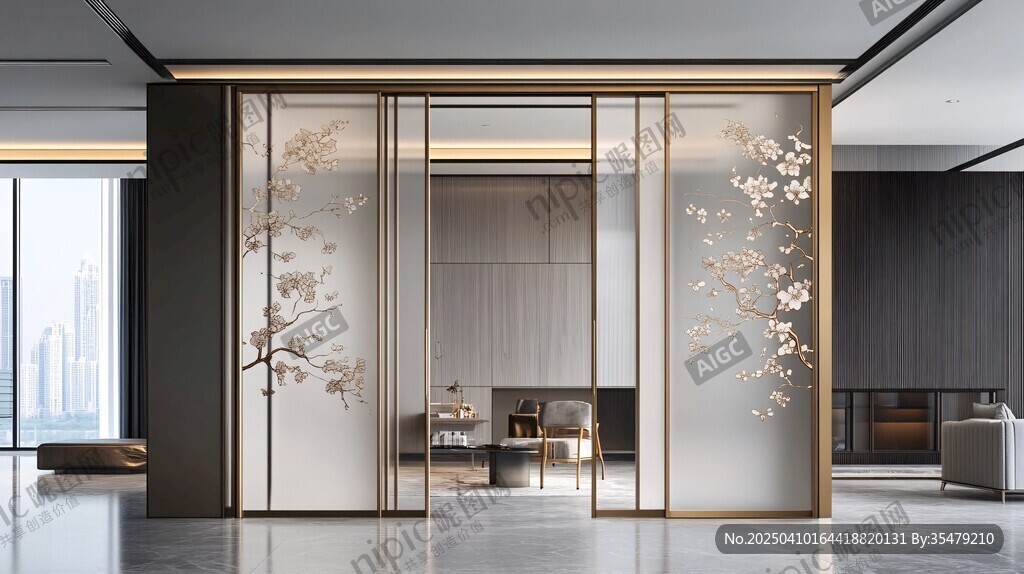 中式藝術(shù)玻璃隔斷室內(nèi)景