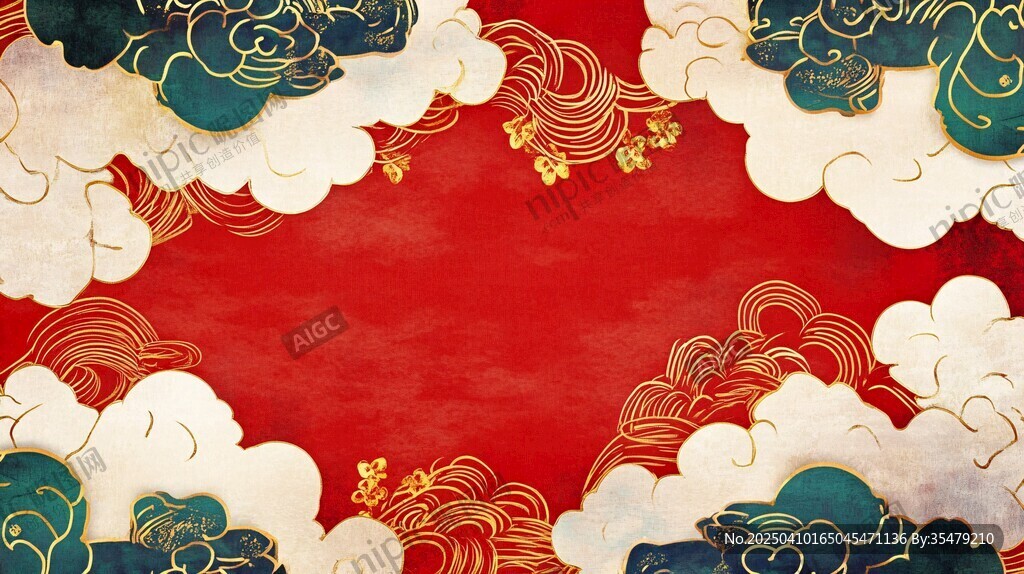 中式喜慶云紋紅色背景圖