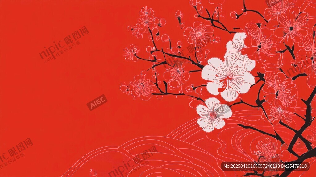 紅梅映紅背景春意濃