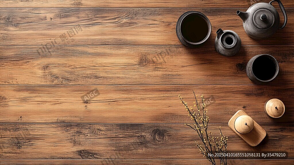 木質桌面的雅致茶具組合