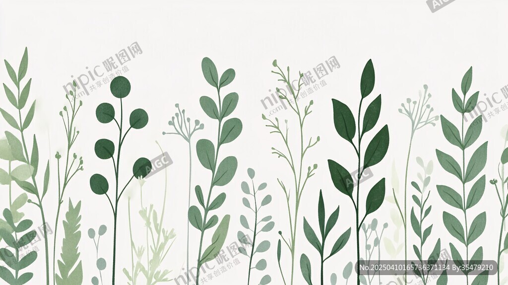 清新綠植邊框插畫