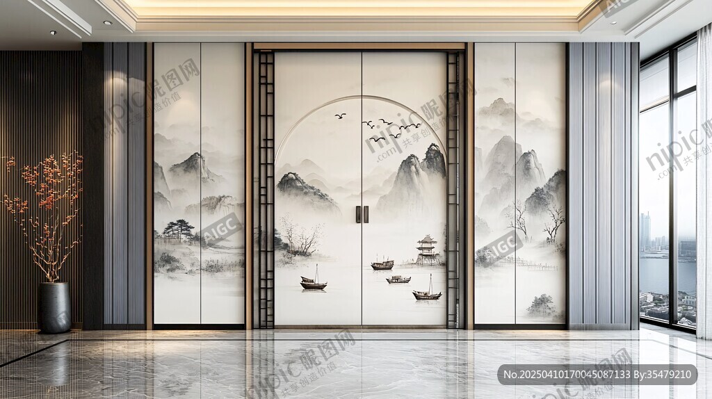 中式山水風(fēng)雙開大門設(shè)計(jì)