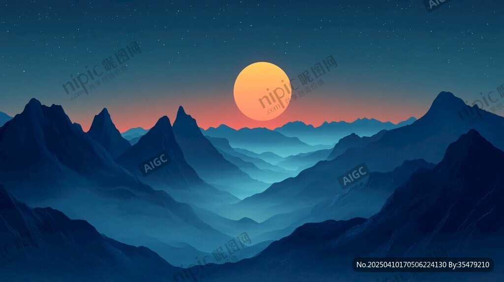 山間落日美景