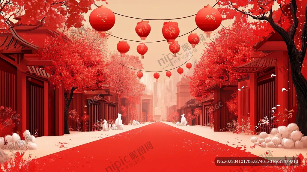 紅燈籠下的中式浪漫街道