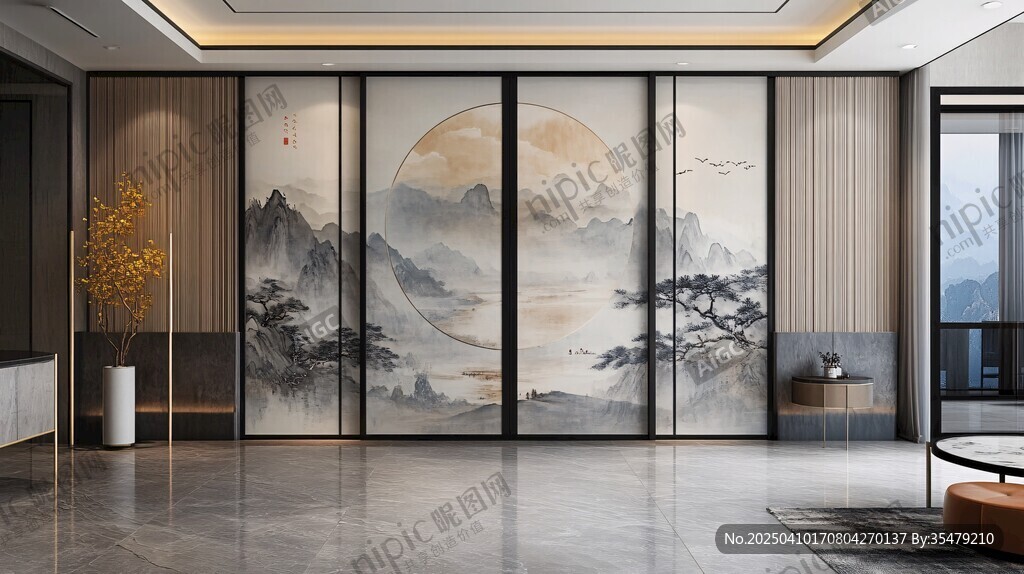中式客廳山水屏風雅致景
