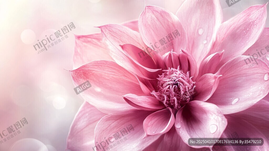 嬌艷粉花綻露晶瑩水珠